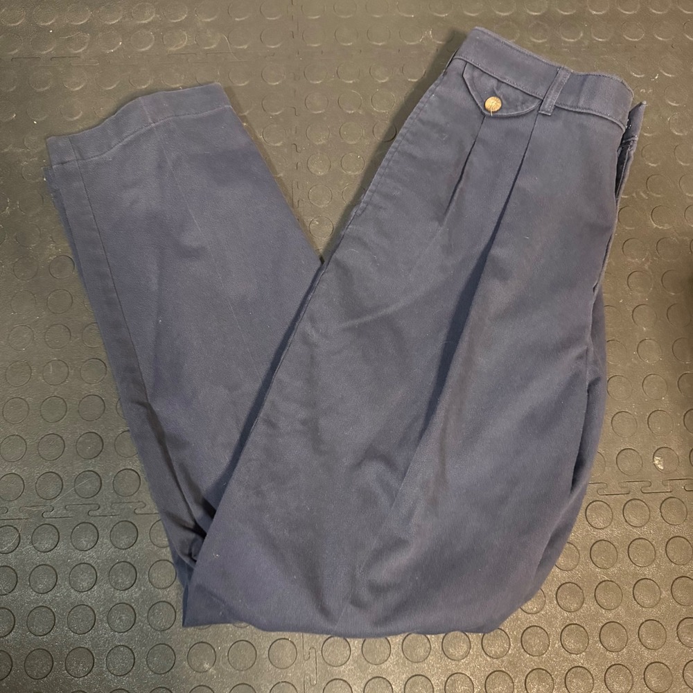 Farah Stretch Mens Navy Blue Pleated Chino Pants Trousers 34x32